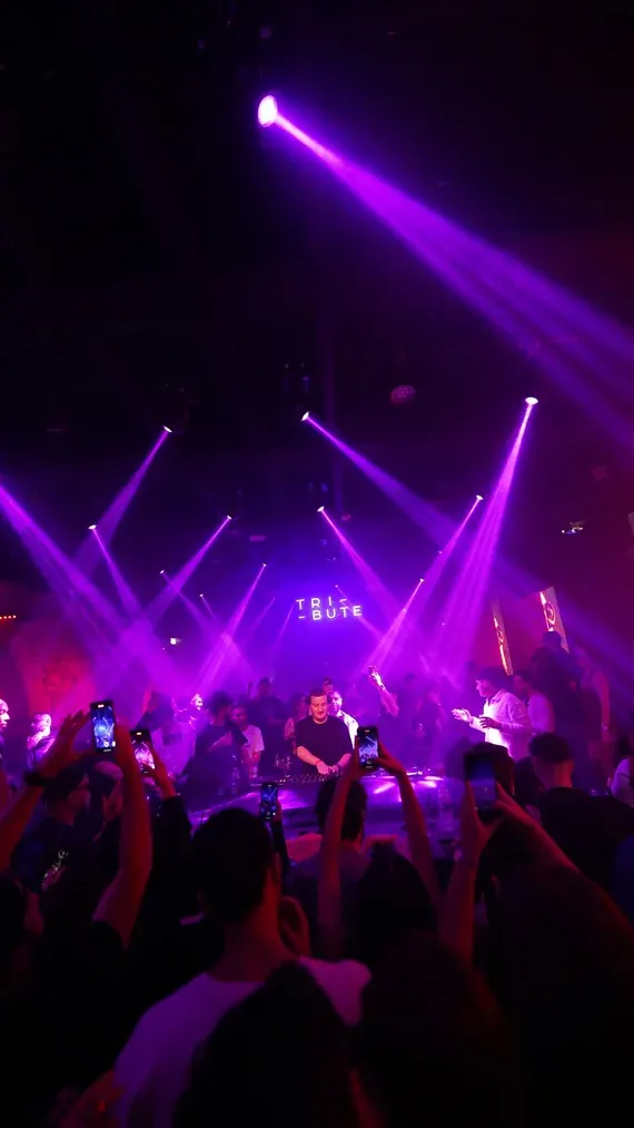 Violet laser beams over the floor